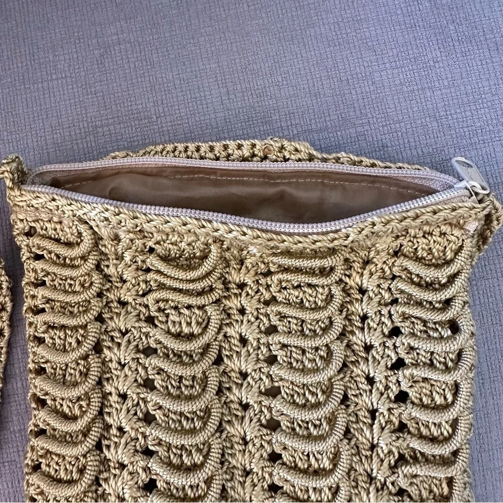 Vintage Handmade Crochet Floral Gold Cross Bag